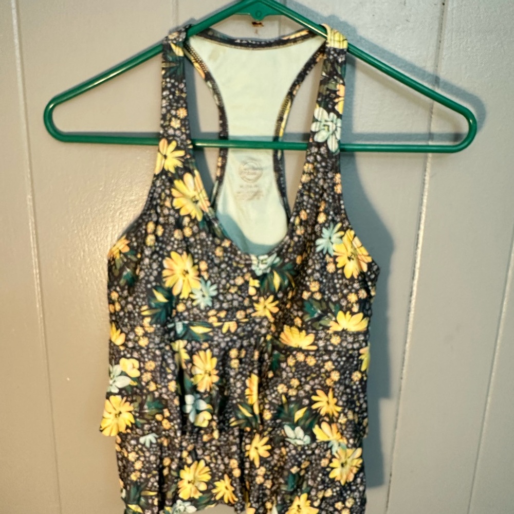 Wonder Nation Yellow and gray Floral halter top bathing suit top only size xl